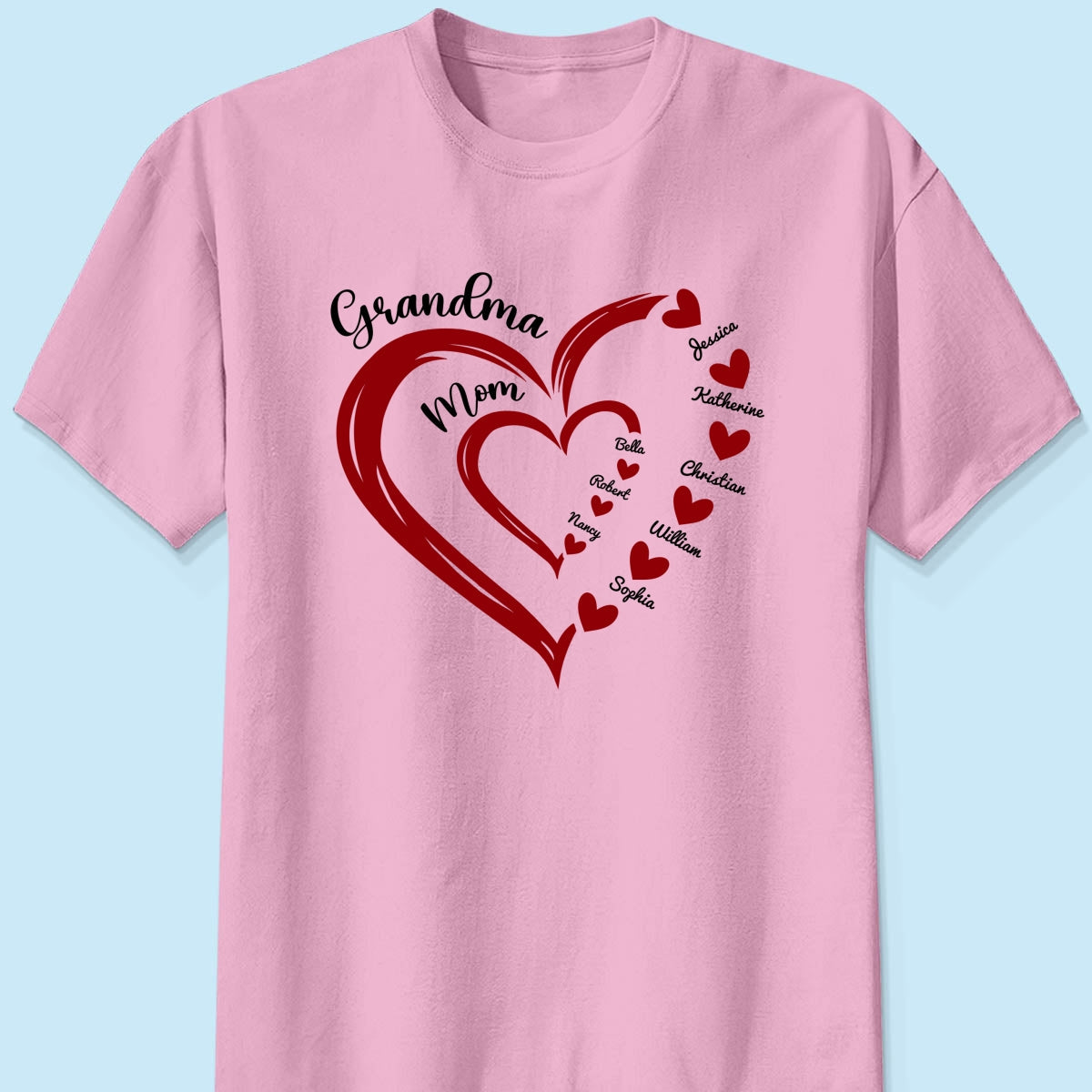 Heart In Heart Mom Grandma Personalized Light Color Shirt