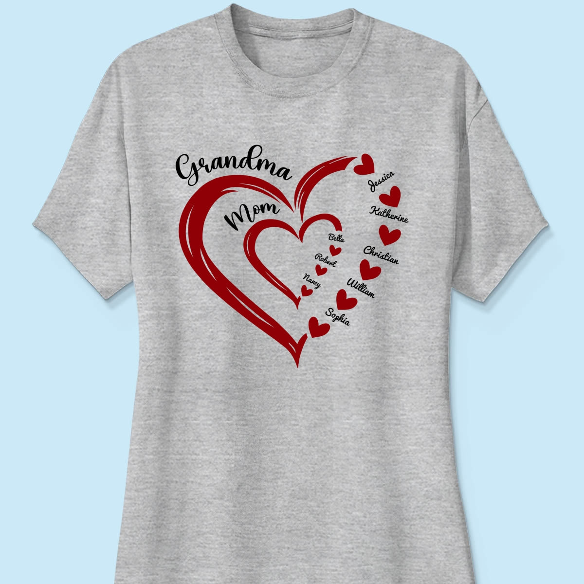Heart In Heart Mom Grandma Personalized Light Color Shirt