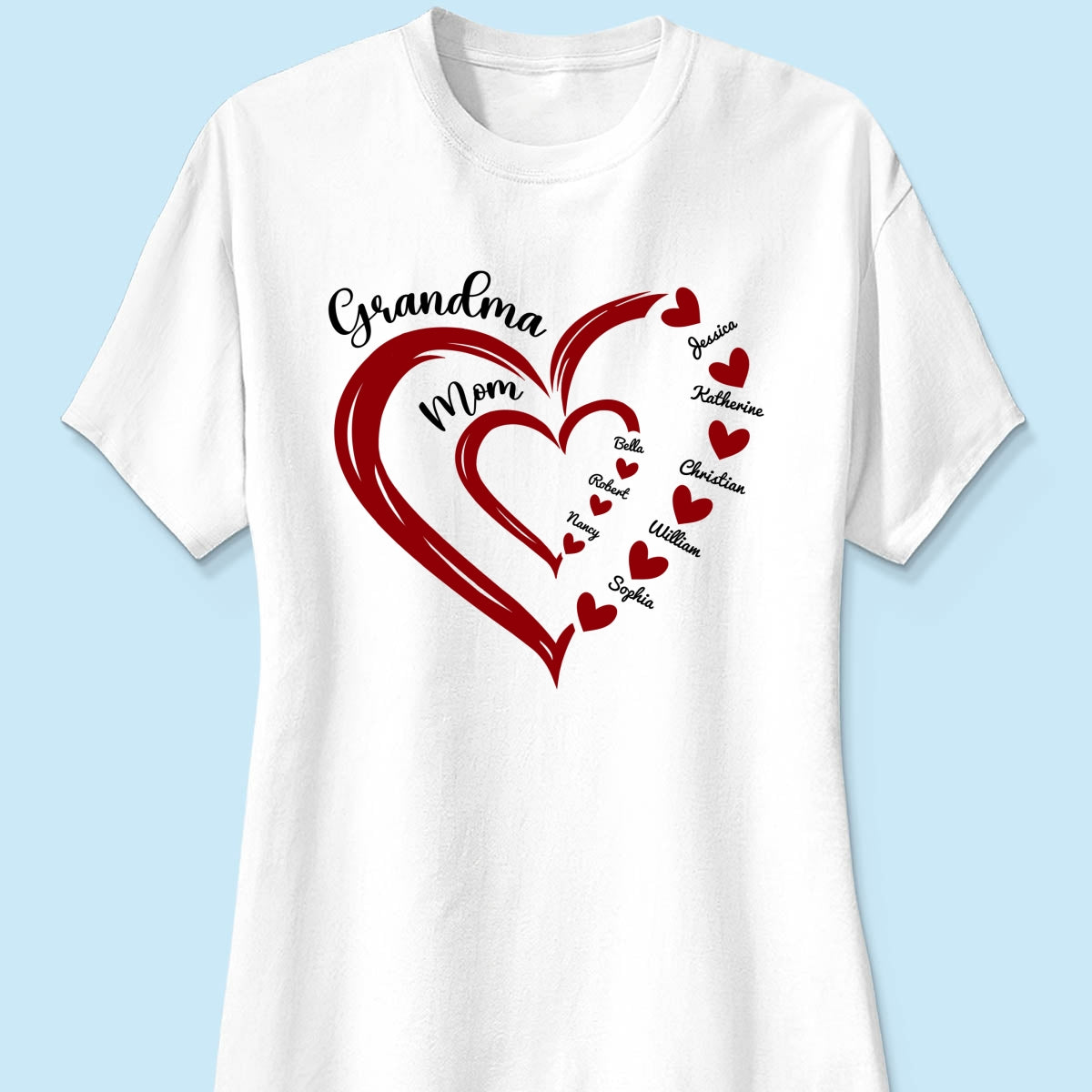 Heart In Heart Mom Grandma Personalized Light Color Shirt
