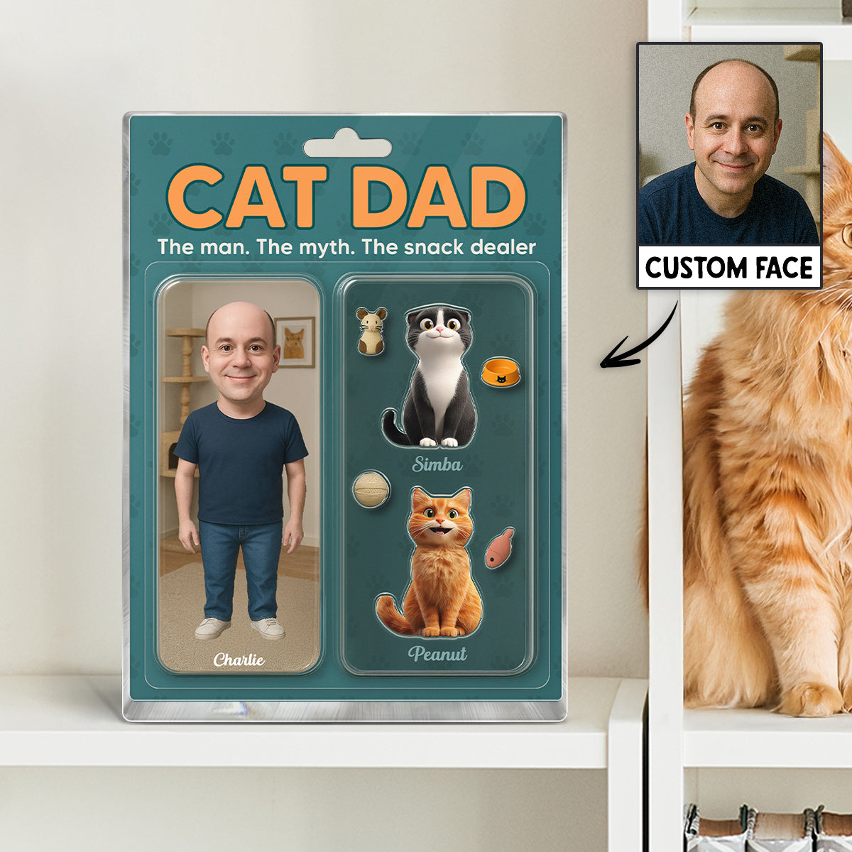 Cat Dad Photo Upload Custom Figure Personalized Acrylic Block Plaque, Gift for Cat Lover