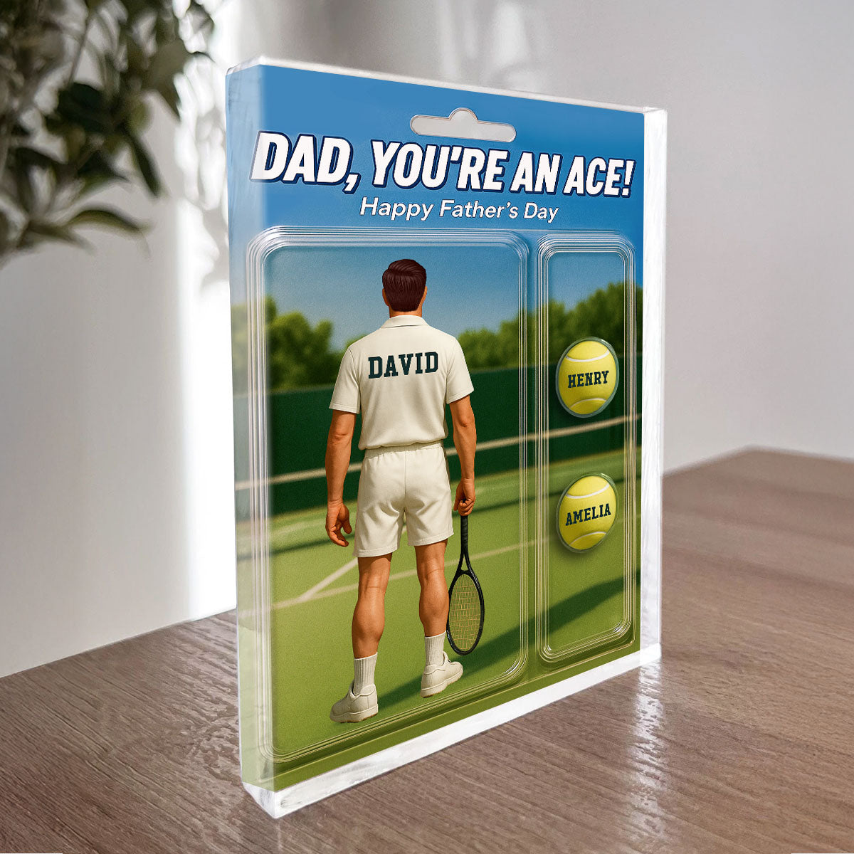 You're An Ace Tennis Dad With Kids' Names Custom Figure Personalized Acrylic Block Plaque, Gift For Him, For Dad