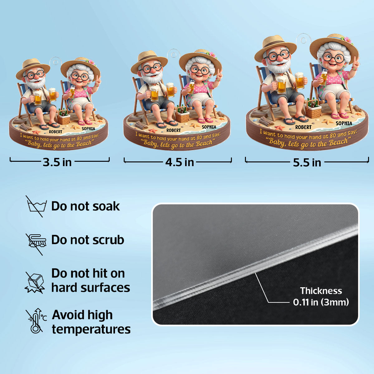 3D Effect Old Couple Baby Let's Go to the Beach - Personalized Acrylic Car Hanger - Sentimental Gift for him, for her