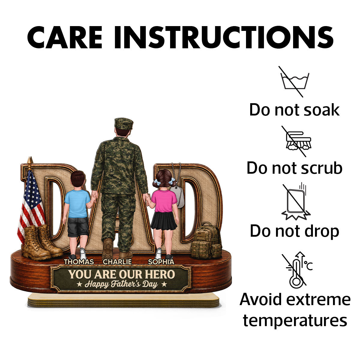 Proud American Army Dad You Are Our Hero - Personalized 2-Layered Wooden Plaque - Gift For Dad, Husband