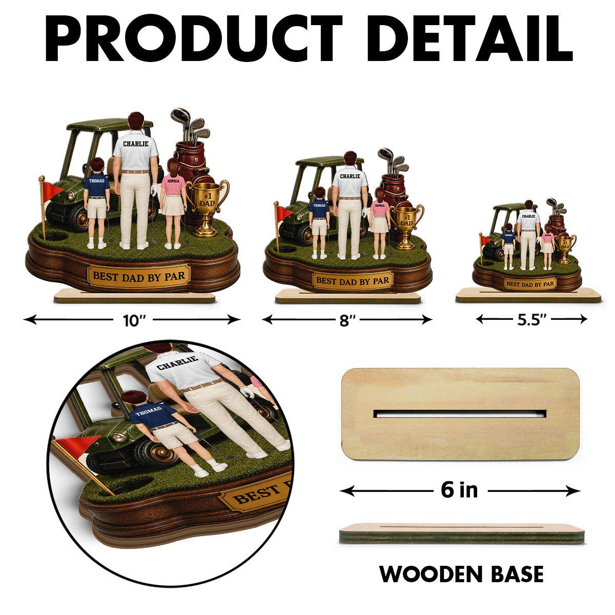 Best Dad By Par Golf Dad & Kids - Personalized 2-Layered Wooden Plaque - Gift For Dad, Husband