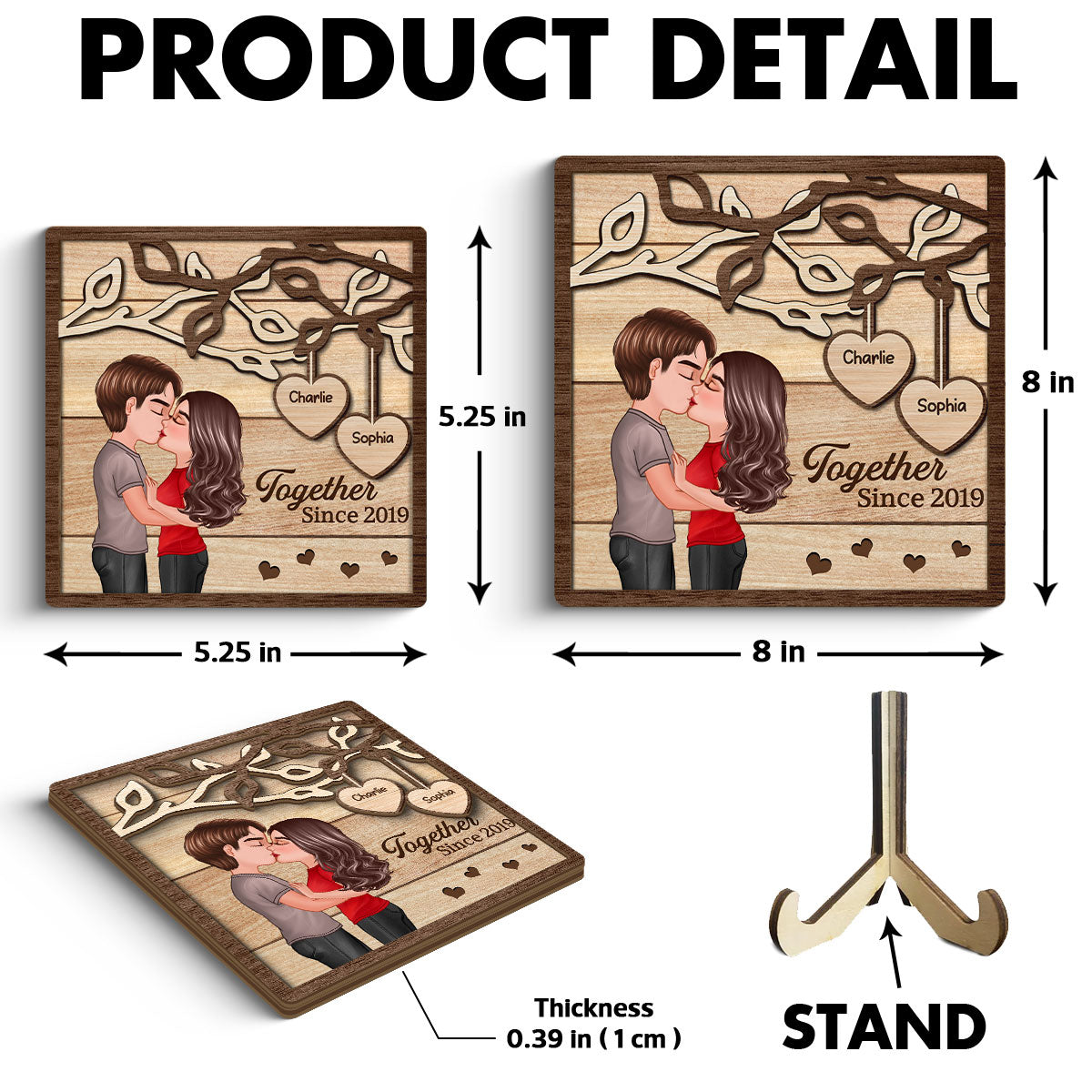 Couple Kissing Under Tree Personalized 2-Layer Wooden Plaque, Gift for Him, Gift for Her