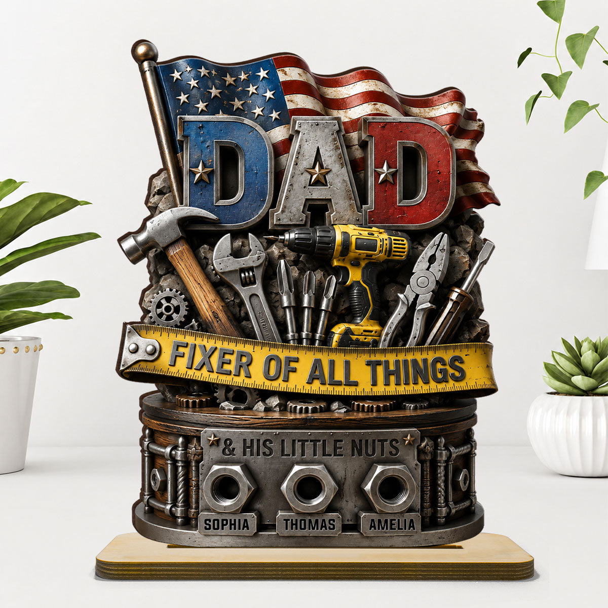 Dad Fixer of All Things Master Handyman- Personalized 2-Layered Wooden Plaque - Gift for Dad, Husband