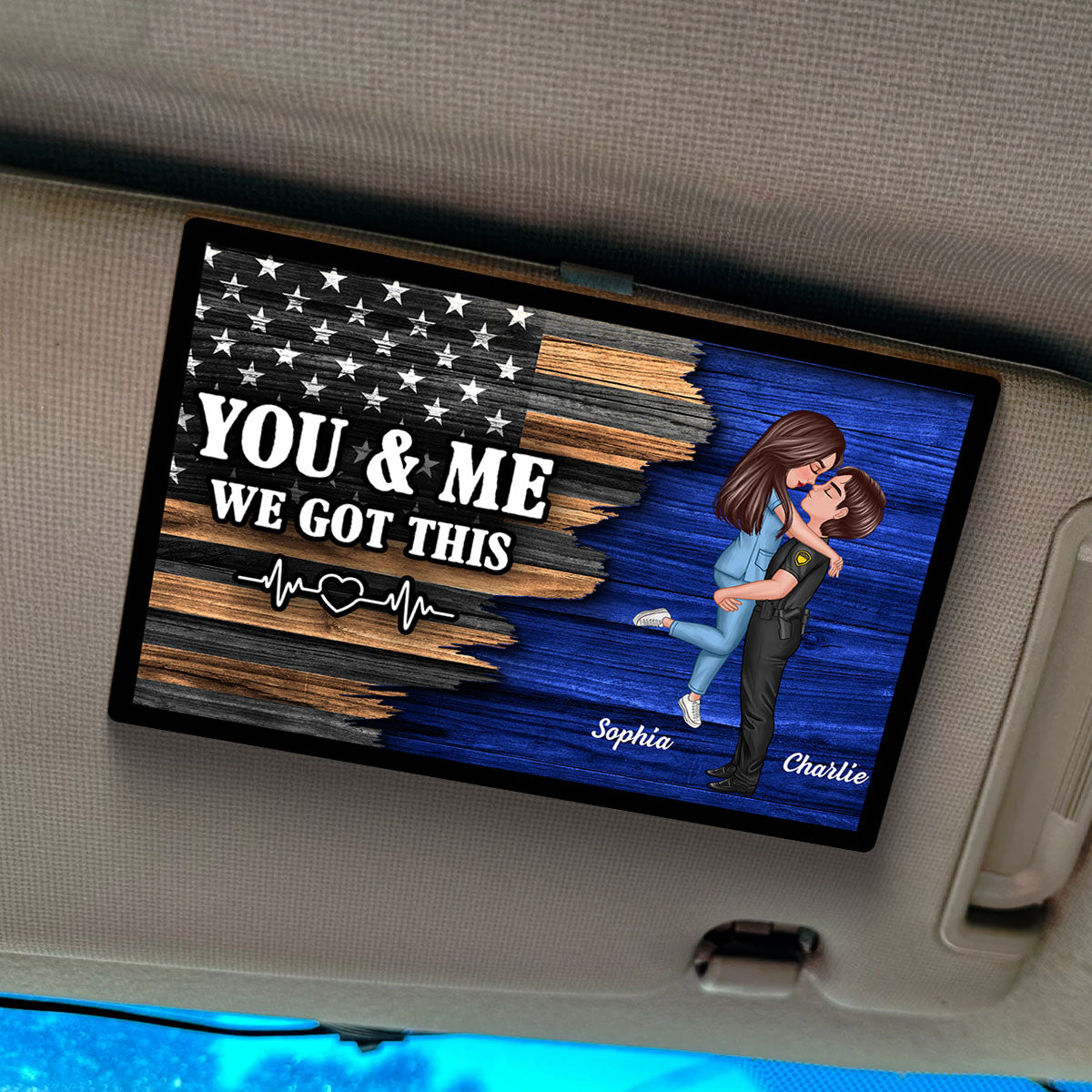 Hero Couple Hugging Kissing Half Flag Gift by Occupation Gift For Her Gift For Him Personalized Car Visor