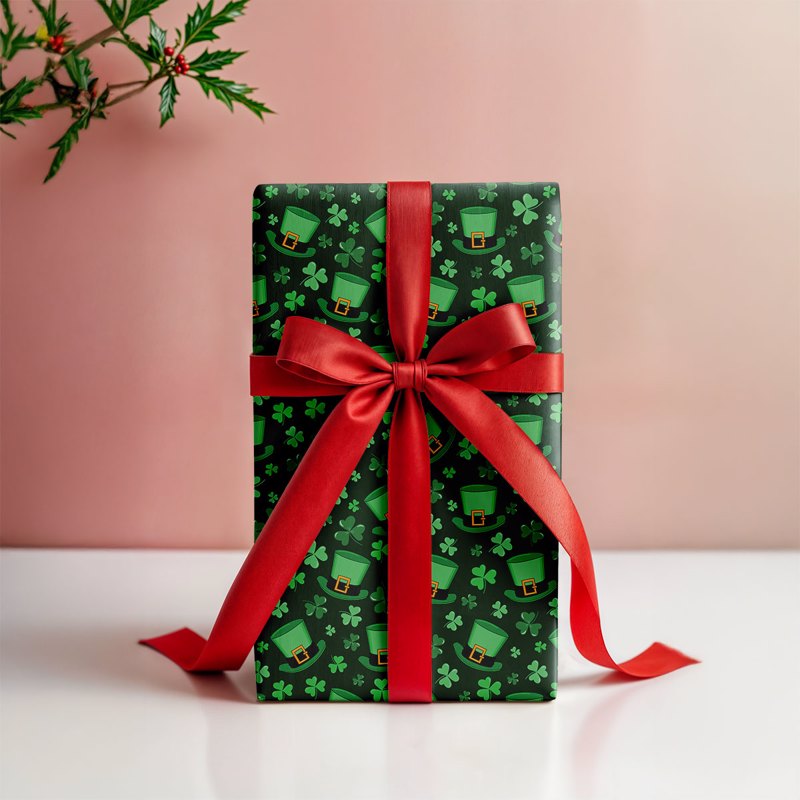 St. Patrick's Day Green Hat Clover Gift Wrapping Paper