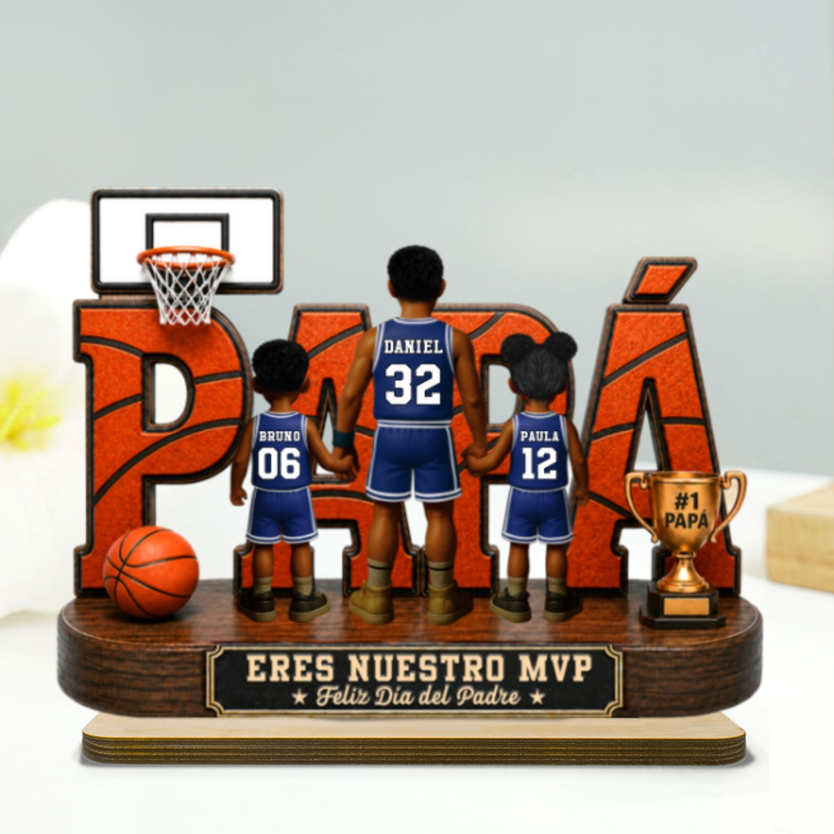 Leyenda Pap Basquetbolista, T Eres Nuestro MVP - Placa de Madera Personalizada de 2 Capas - Regalo del Da del Padre para Pap