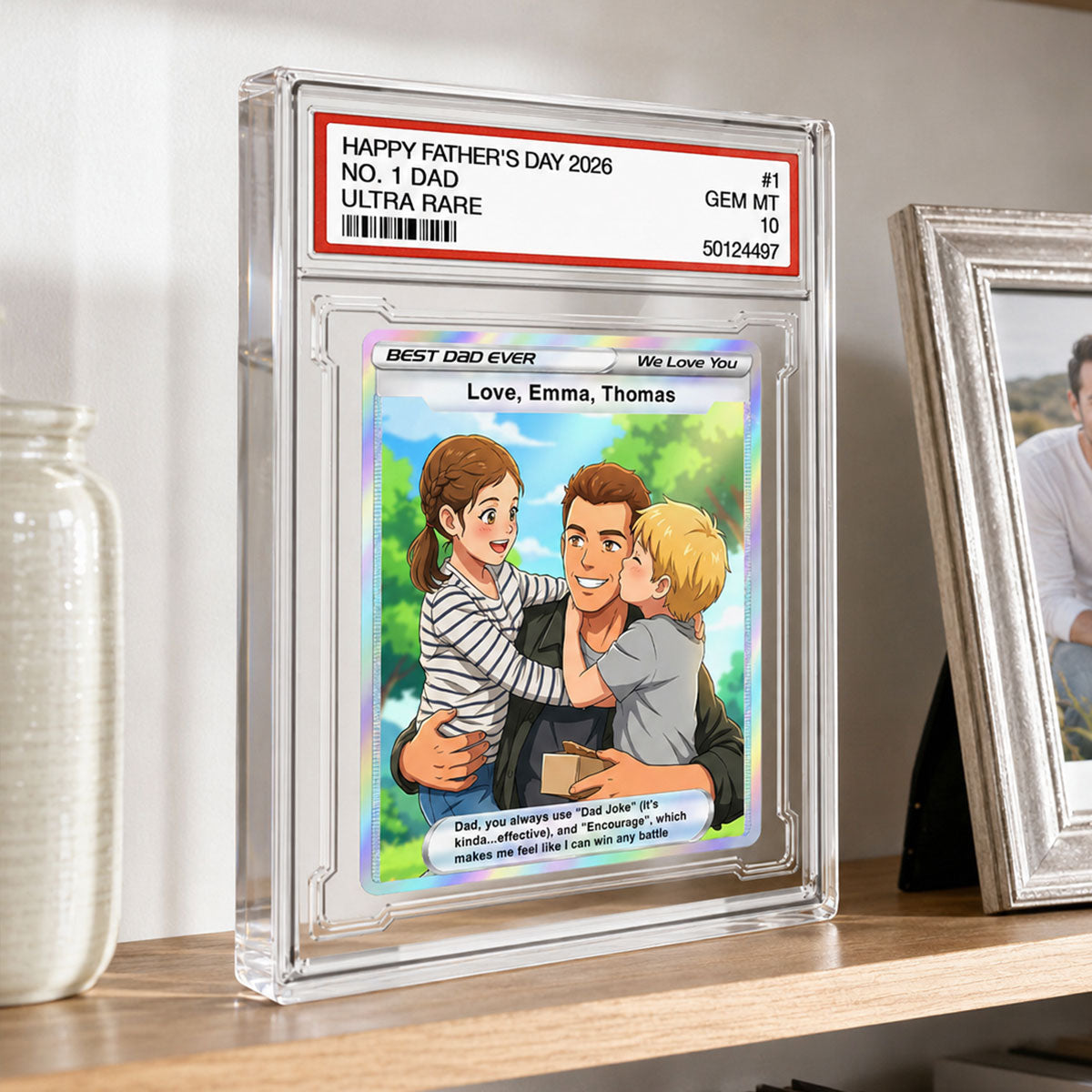 Best Dad Ever Trading Card Cartoon Style - Personalized Acrylic Block Plaque - Gift For Dad, Husband
