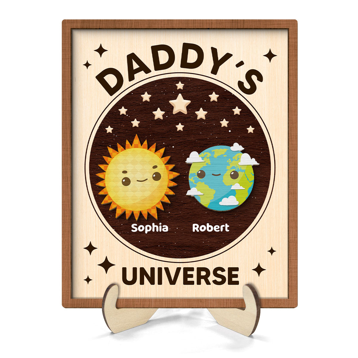 Daddy's Universe Gift Personalized 2-Layer Wooden Plaque