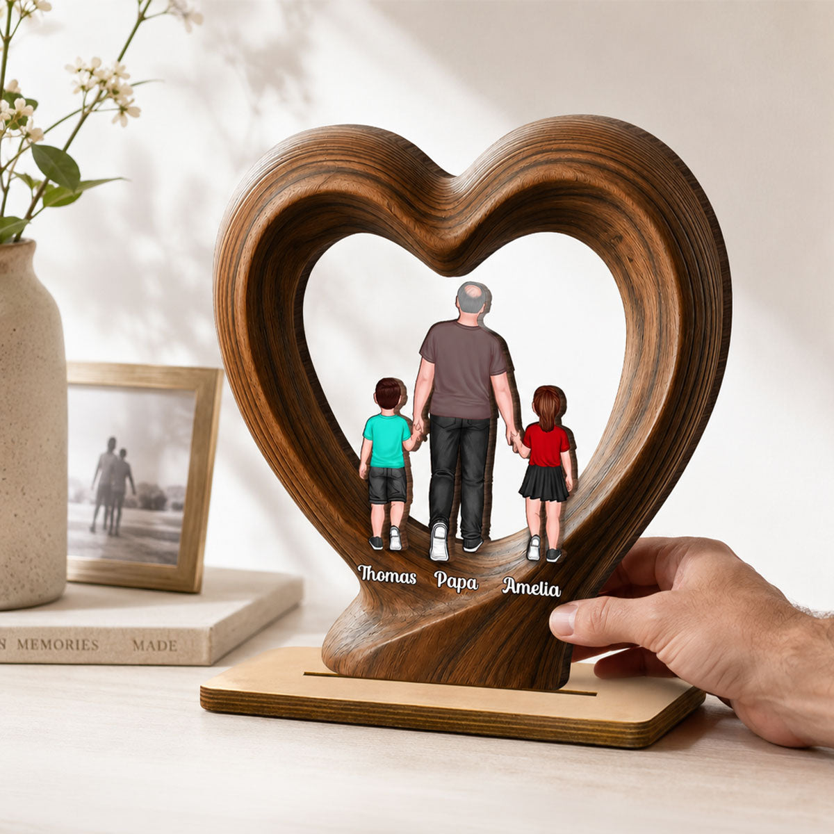 Dad Grandpa Walking With Children - Personalized 2-Layered Wooden Plaque - Gift for Husband