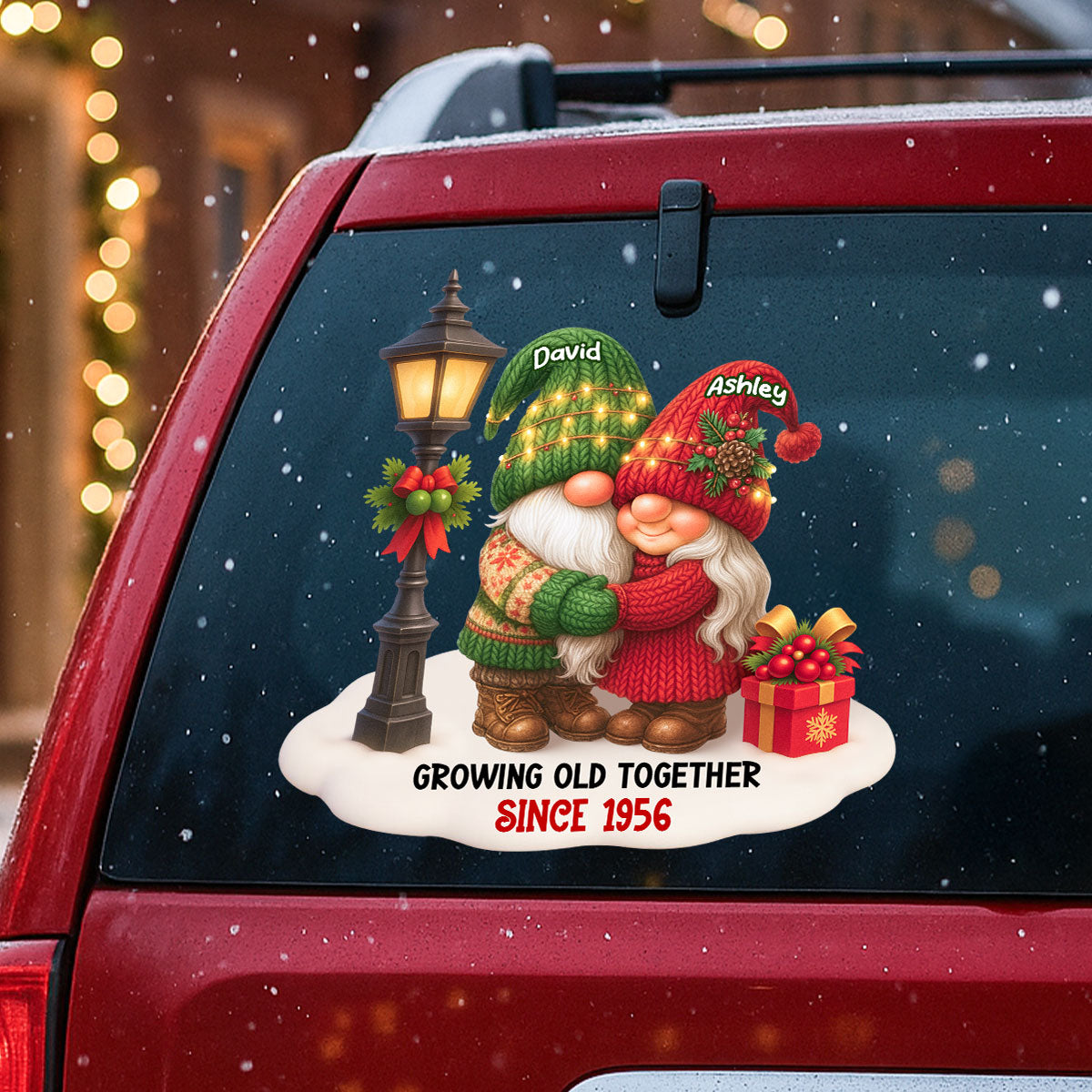 Gnome Christmas Couple Growing Old Together Personalized Decal, Gift for him, for her