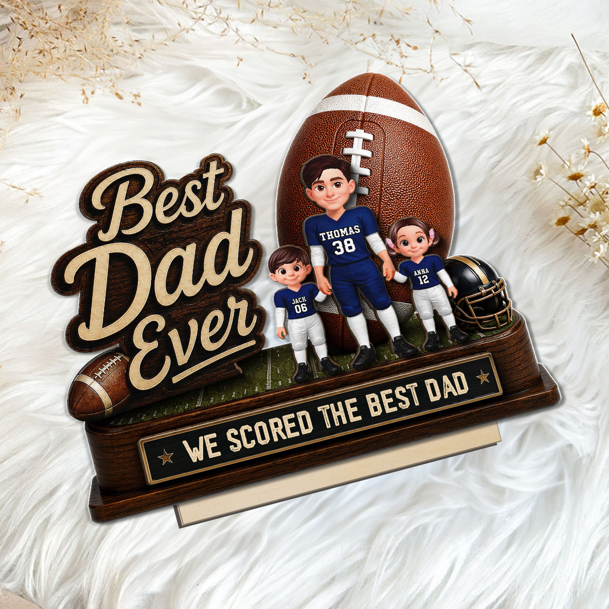 We Scored The Best Dad American Football Dad & Kids - Personalized 2-Layered Wooden Plaque - Gift For American Football Dad