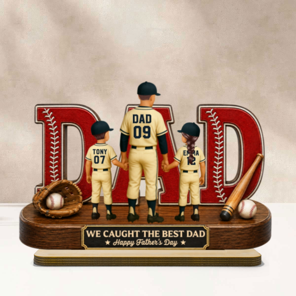 Baseball Dad Legend We Caught The Best Dad - Personalized 2-Layered Wooden Plaque - Gift For Dad