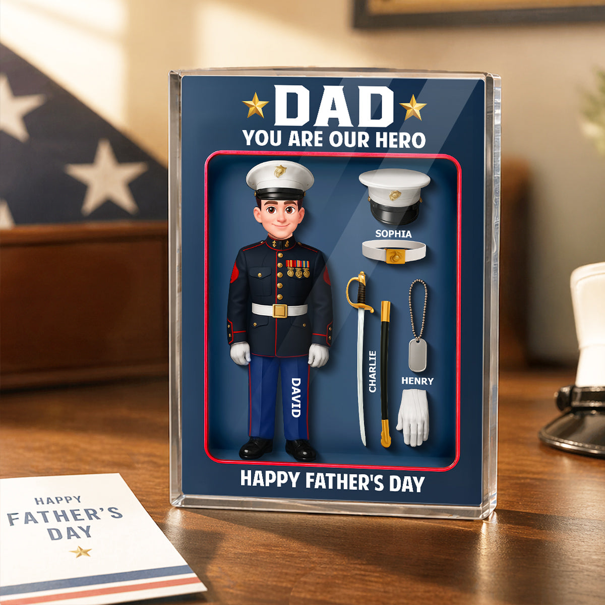 American Marine Dad Hero - Personalized Acrylic Block Plaque - Gift For Marine Dad
