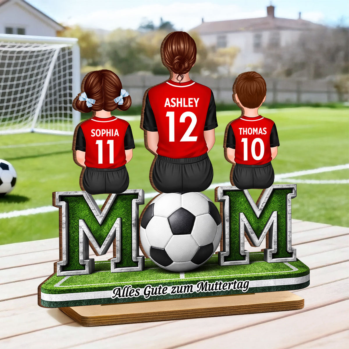 Fuball-Mama mit Kindern – Personalisiertes 2-lagiges Holzschild – Herzliches Geschenk cho Fuball-Mamas & Ehefrauen