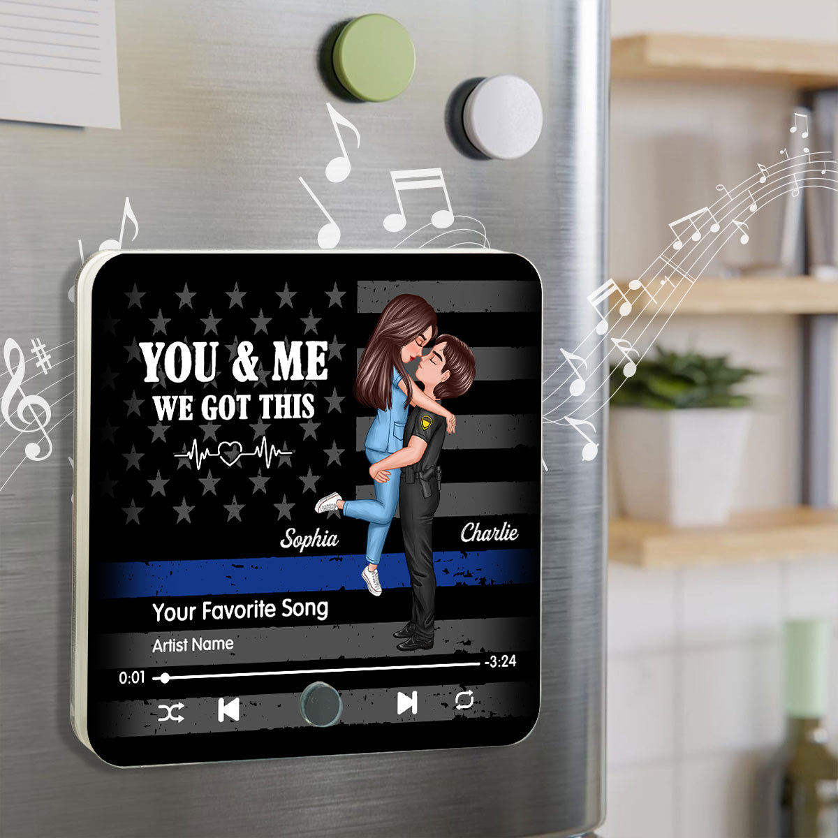 Hero Couple Hugging Kissing Favorite Song Gift by Occupation Gift For Her Gift For Him Personalized Music Fridge Magnet