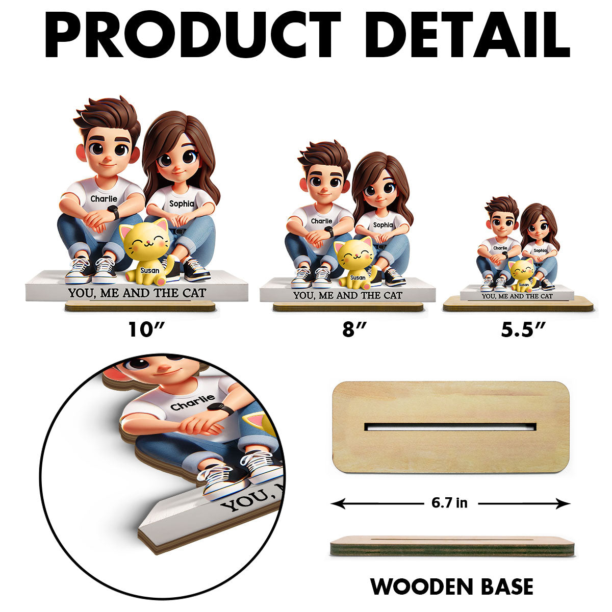 3D Effect Cute Couple And Dogs Cats Personalized Standing Wooden Plaque, Anniversary Gift, gift, Couple Keepsake