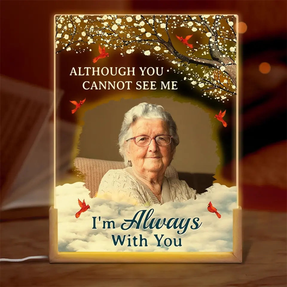 Custom Photo We're Always With You - Memorial Personalized Custom Shaped 3D LED Walnut Night Light - Sympathy Gift For Family Members