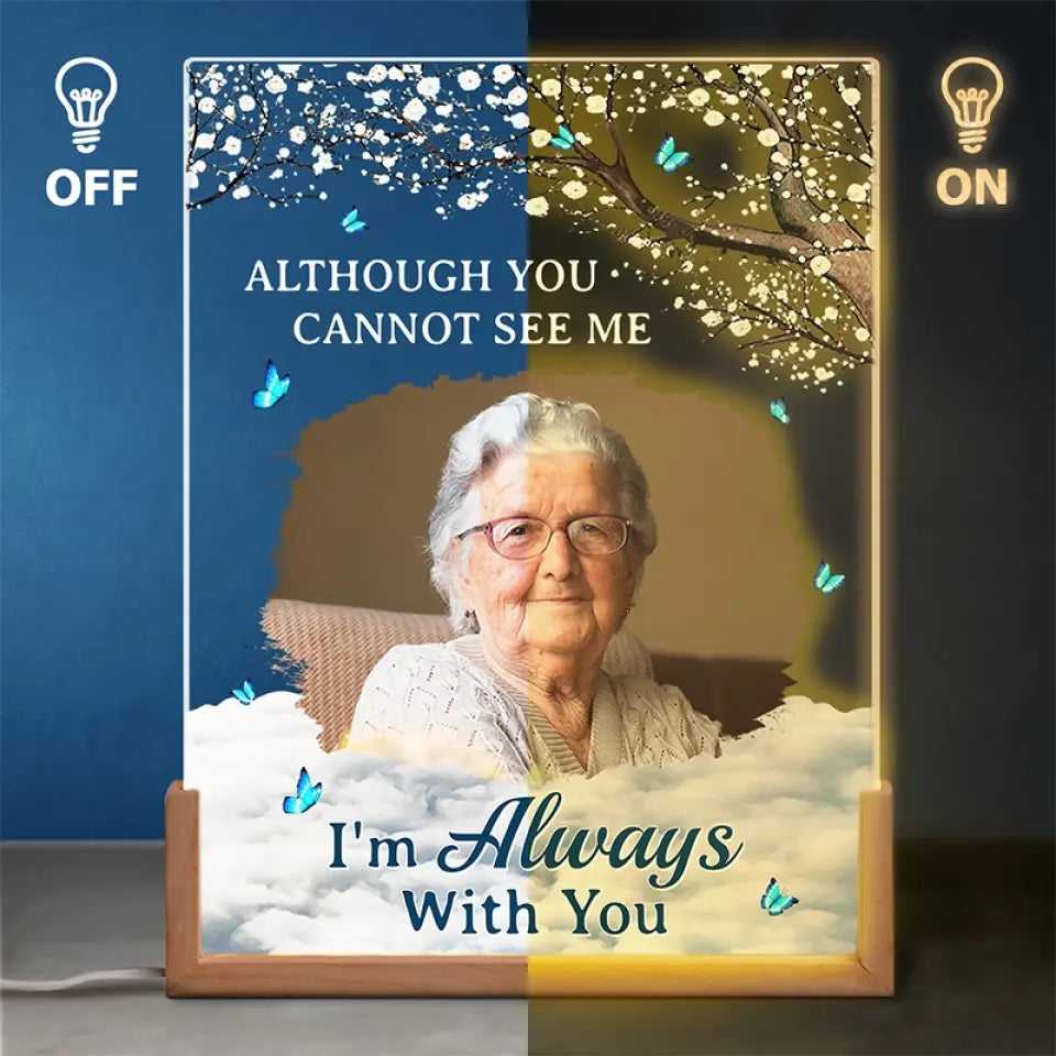 Custom Photo We're Always With You - Memorial Personalized Custom Shaped 3D LED Walnut Night Light - Sympathy Gift For Family Members