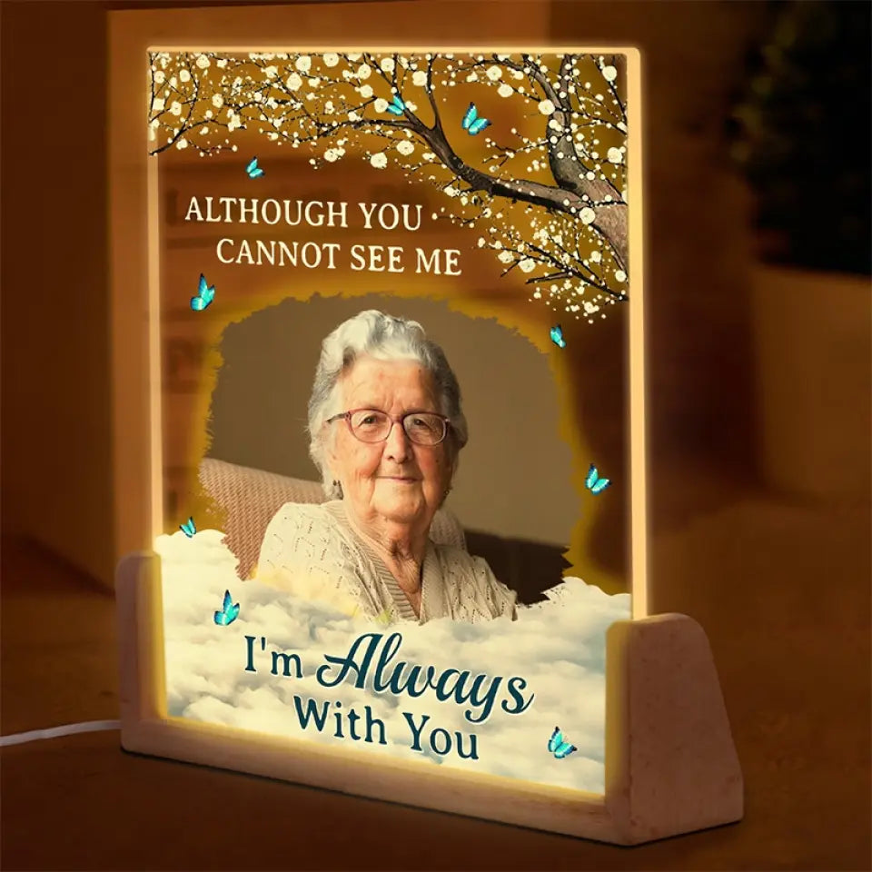 Custom Photo We're Always With You - Memorial Personalized Custom Shaped 3D LED Walnut Night Light - Sympathy Gift For Family Members