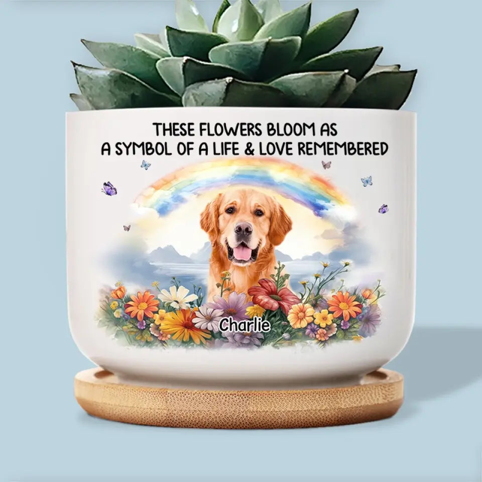 Custom Photo A Piece Of My Heart Is At The Rainbow Bridge - Memorial Personalized Custom Home Decor Ceramic Plant Pot - Sympathy Gift For Pet Owners, Pet Lovers