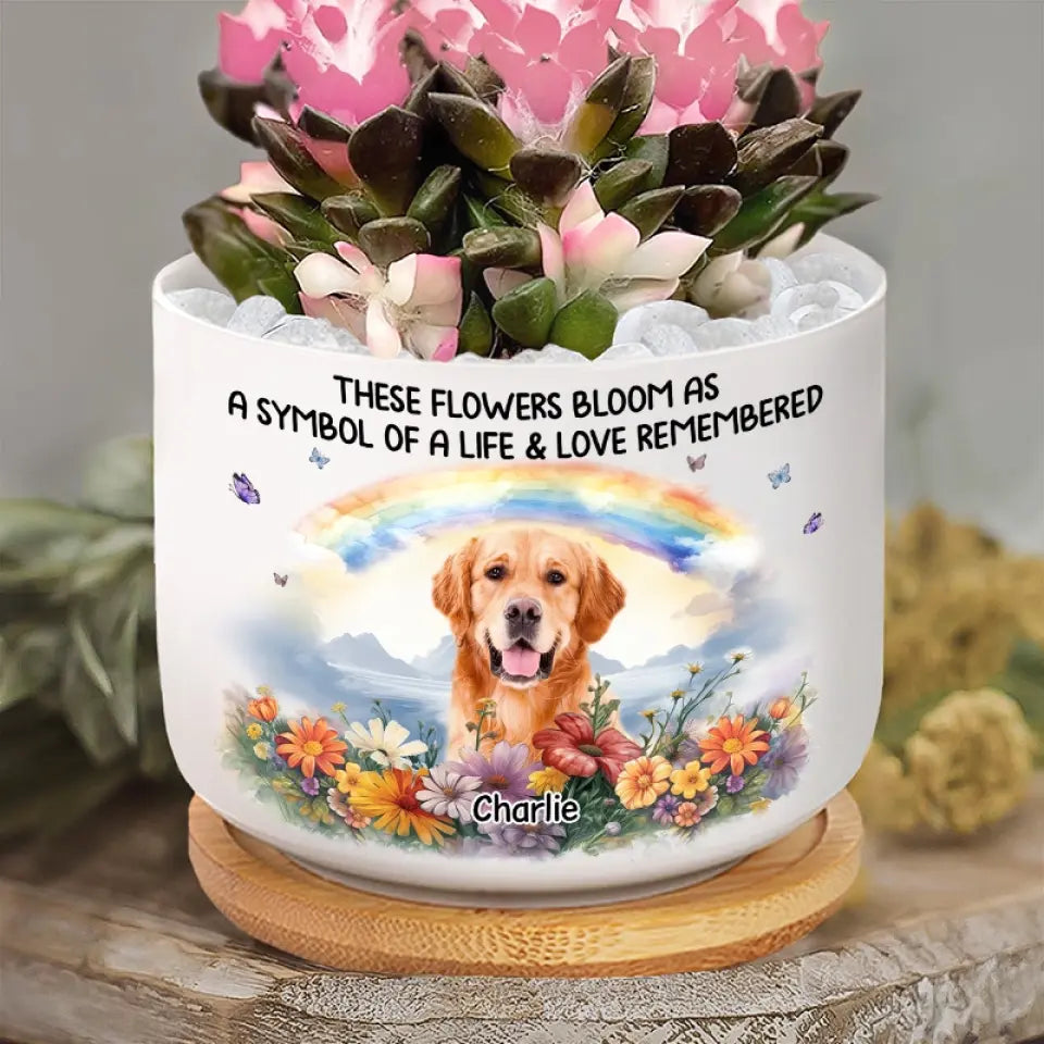 Custom Photo A Piece Of My Heart Is At The Rainbow Bridge - Memorial Personalized Custom Home Decor Ceramic Plant Pot - Sympathy Gift For Pet Owners, Pet Lovers