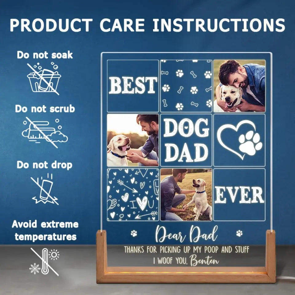 Custom Photo Thanks For Pickup My Poop And Stuff - Dog & Cat Personalized Custom Shaped 3D LED Walnut Night Light - Father's Day, Birthday Gift For Dad