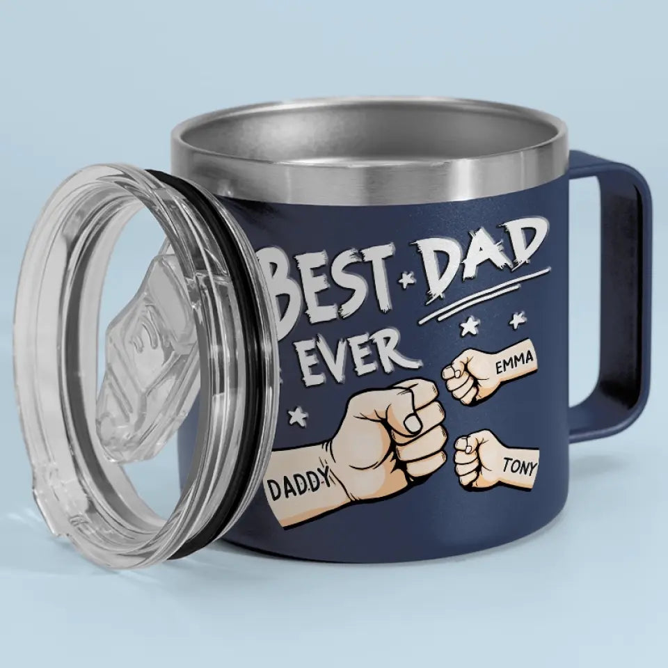 My Father Gave Me My Dreams - Family Personalized Custom 14oz Stainless Steel Tumbler With Handle - Father's Day, Gift For Dad, Grandpa