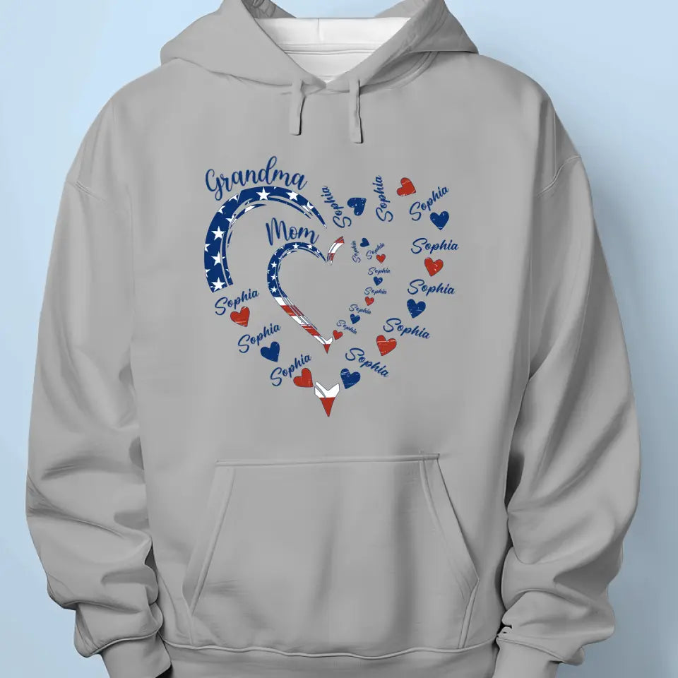 Custom American Flag Unisex T-shirt, Hoodie, Sweatshirt - Personalized 4th Of July Gifts For Mom, Grandma - Being Grandma Mom Makes My Life Complete
