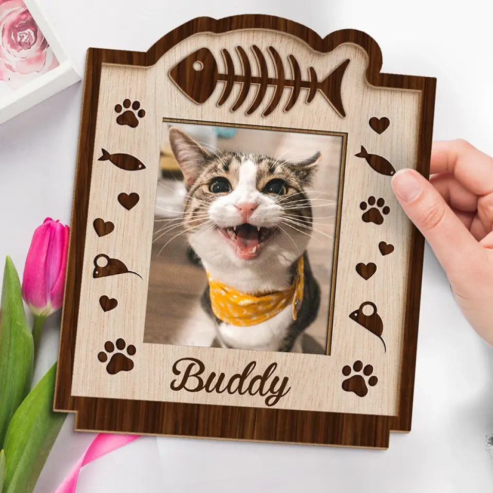 Custom Photo Our Pets Are Our Family - Dog & Cat Personalized Custom Shaped 2-Layered Wooden Plaque With Flat Stand - House Warming Gift For Pet Owners, Pet Lovers