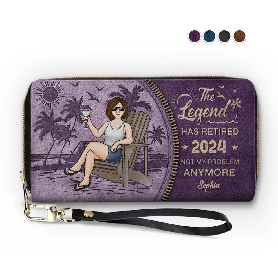 The Legend Has Retired, It's Not My Problem Anymore - Personalized Custom Leather Long Wallet - Appreciation, Retirement Gift For Coworkers, Work Friends, Colleagues