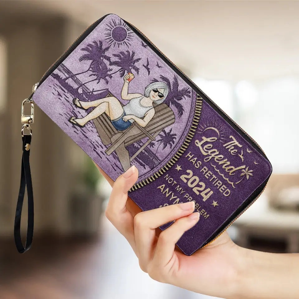 The Legend Has Retired, It's Not My Problem Anymore - Personalized Custom Leather Long Wallet - Appreciation, Retirement Gift For Coworkers, Work Friends, Colleagues