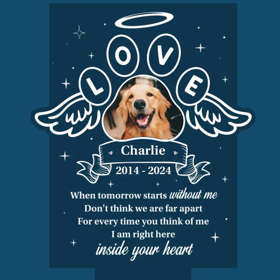 Custom Photo I Am Right Here Inside Your Heart - Memorial Personalized Custom Garden Solar Light - Sympathy Gift For Pet Owners, Pet Lovers