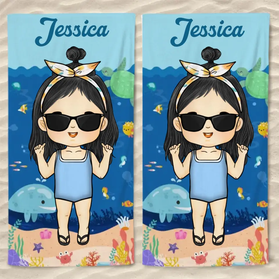 Summer, Beach, Pool, Travel And Kid - Family Personalized Custom Beach Towel - Summer Vacation Gift, Birthday Pool Party Gift For Family Members