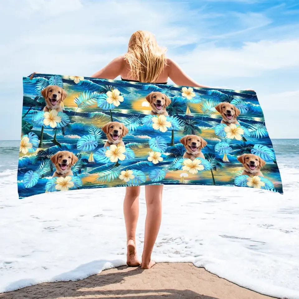 Custom Photo Vacation Mode On - Dog
& Cat Personalized Custom Beach Towel - Summer Vacation Gift, Birthday Pool Party Gift For Pet Owners, Pet Lovers