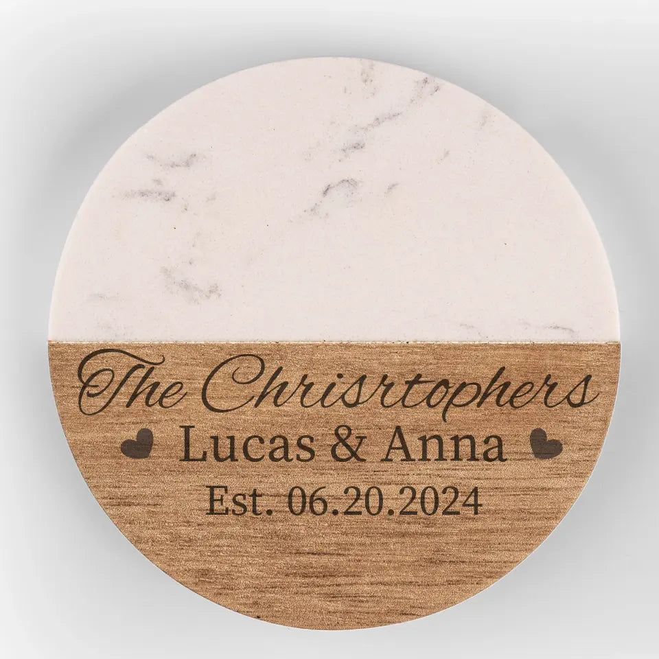 You're Mine Forever - Couple Personalized Custom Marble Wood Coaster - Gift For Husband Wife, Anniversary