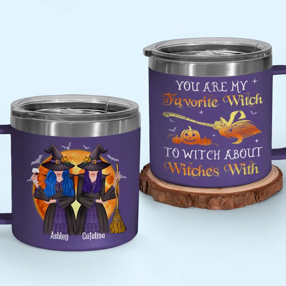 We Are Witches By Nature - Bestie Personalized Custom 14oz Stainless Steel Tumbler With Handle - Halloween Gift For Best Friends, BFF, Sisters