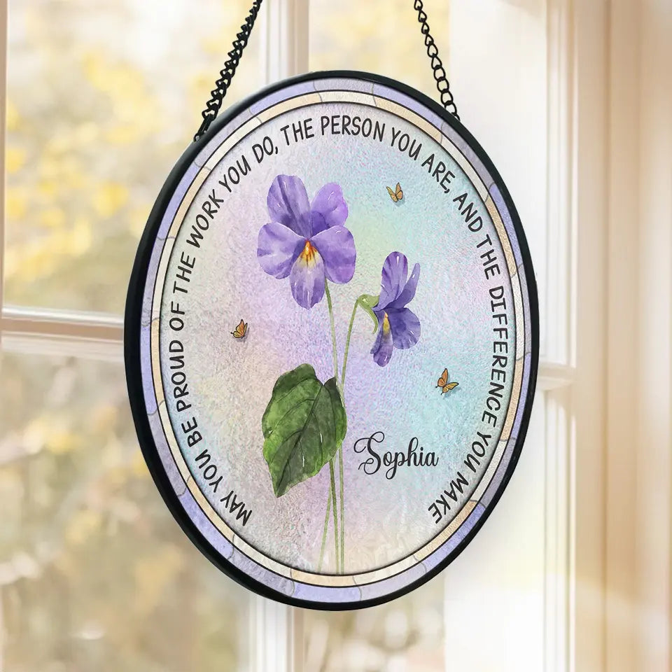 Flower Friends, Forever Fresh - Bestie Personalized Custom Stained Glass Window Hanging Suncatcher - Gift For Best Friends, BFF, Sisters
