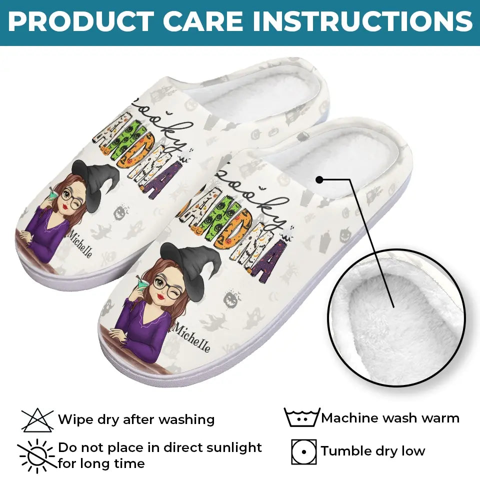 Spooky Grandma - Family Personalized Custom Fluffy Slippers - Halloween Gift For Mom, Grandma