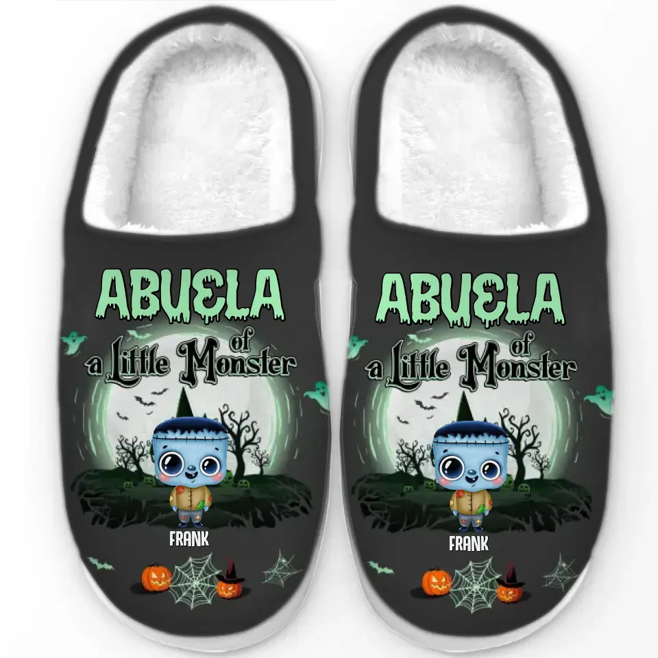 Grandma Of Little Monsters - Family Personalized Custom Fluffy Slippers - Halloween Gift For Mom, Grandma