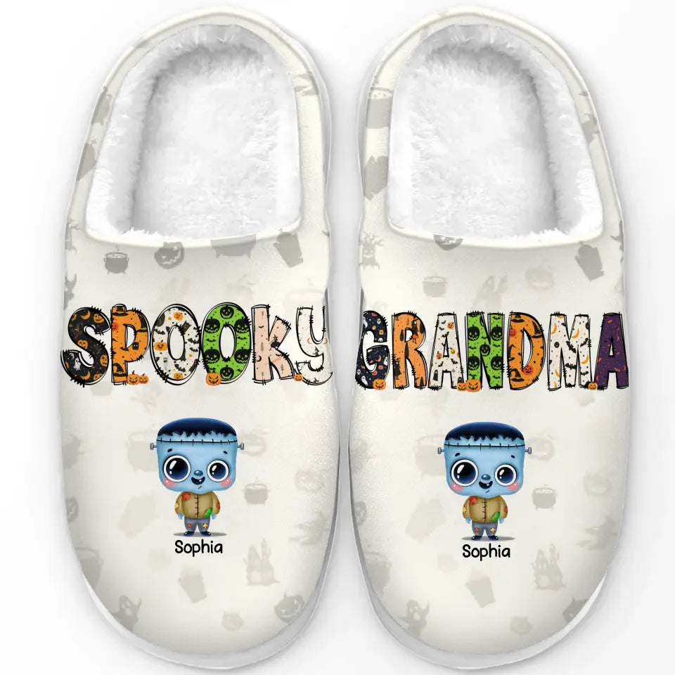 Spooky Abuela - Family Personalized Custom Fluffy Slippers - Halloween Gift For Mom, Grandma