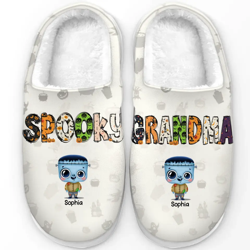 Spooky Abuela - Family Personalized Custom Fluffy Slippers - Halloween Gift For Mom, Grandma