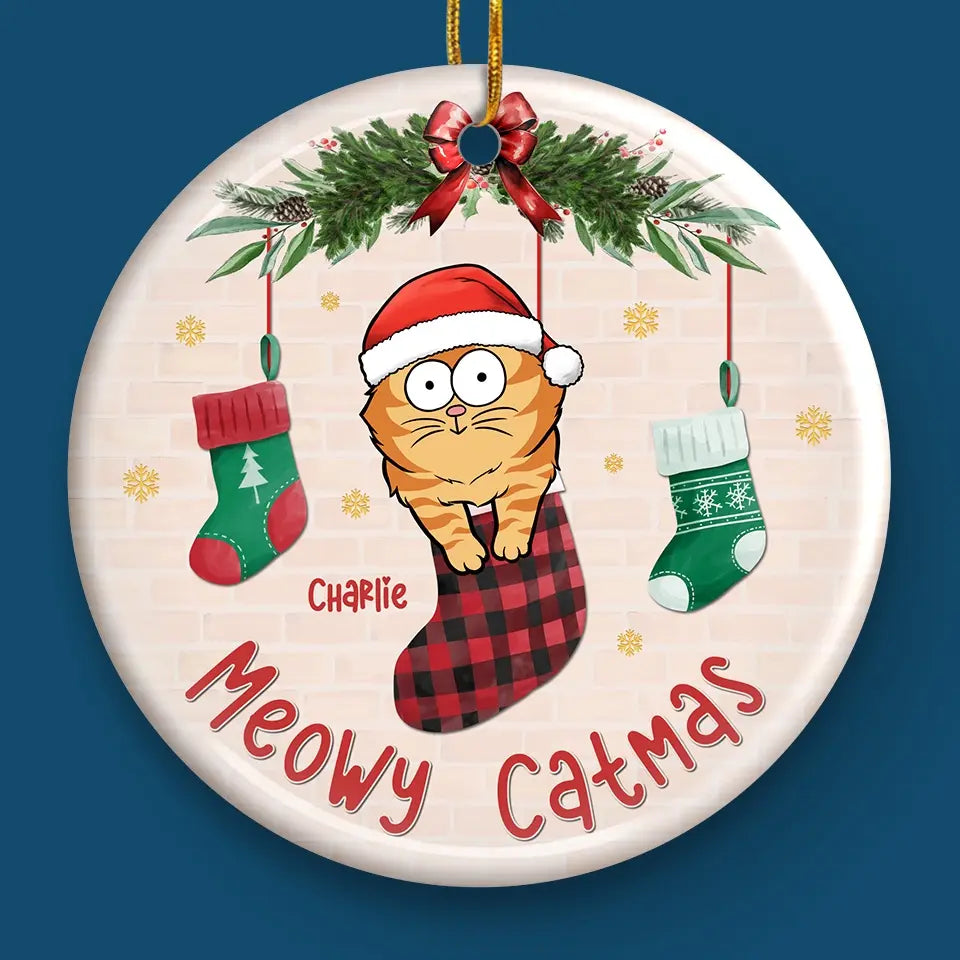 Whiskers In Winter Wonderland - Cat Personalized Custom Ornament - Ceramic Round Shaped - Christmas Gift For Pet Owners, Pet Lovers