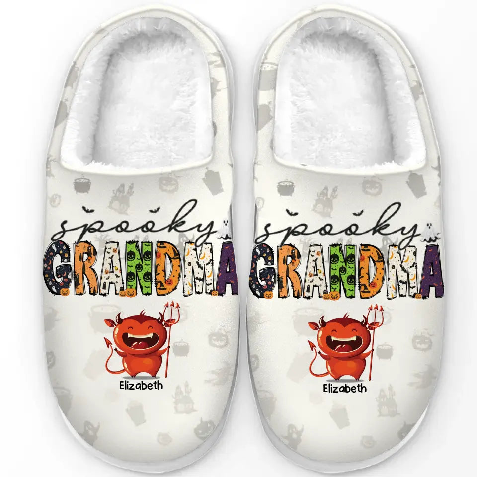 A Spooky Mom Knows How To Brew Up Fun - Family Personalized Custom Fluffy Slippers - Halloween Gift For Mom, Grandma