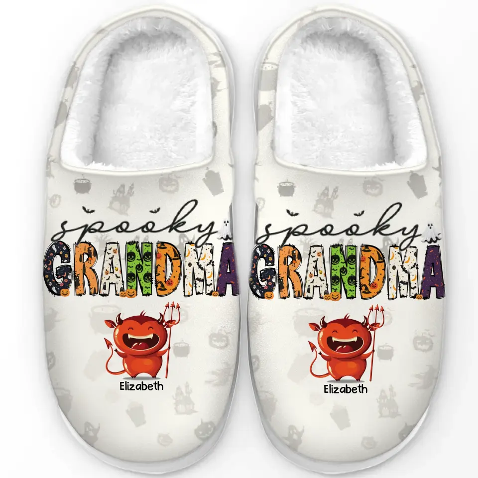 A Spooky Mom Knows How To Brew Up Fun - Family Personalized Custom Fluffy Slippers - Halloween Gift For Mom, Grandma