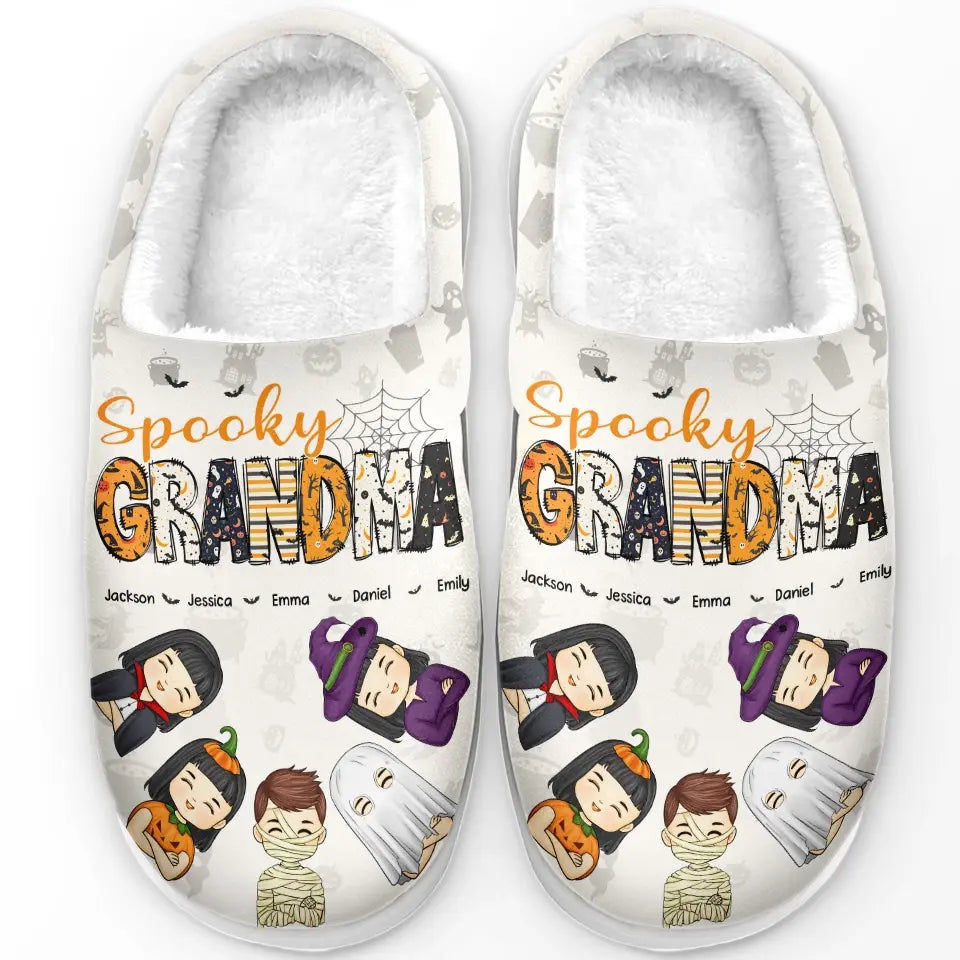 Too Much Of A Cutie To Be Spooky - Family Personalized Custom Fluffy Slippers - Halloween Gift For Mom, Grandma