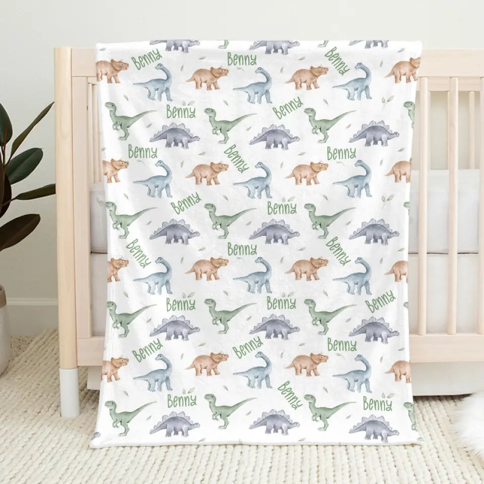 Gentle Warmth And Lovely Dinosaurs For Precious Moments - Family Personalized Custom Blanket - Gift For Baby Kids, Newborn Baby
