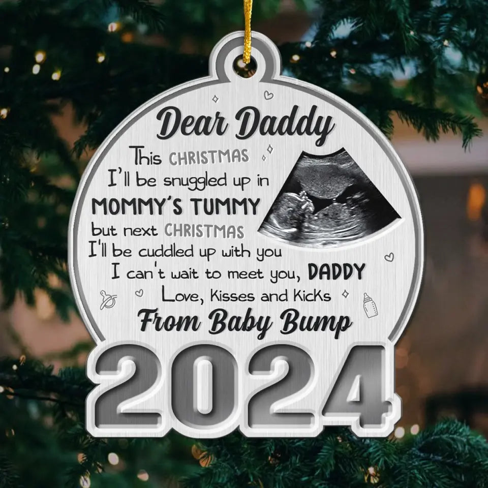 Custom Photo Words Can Not Express The Joy Of New Life - Family Personalized Custom Ornament - Metal Custom Shaped - Christmas Gift For Baby Kids, Newborn Baby
